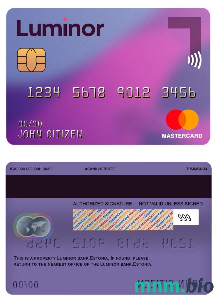 EstoniaLluminor bank przykład karty mastercard w formacie PSD